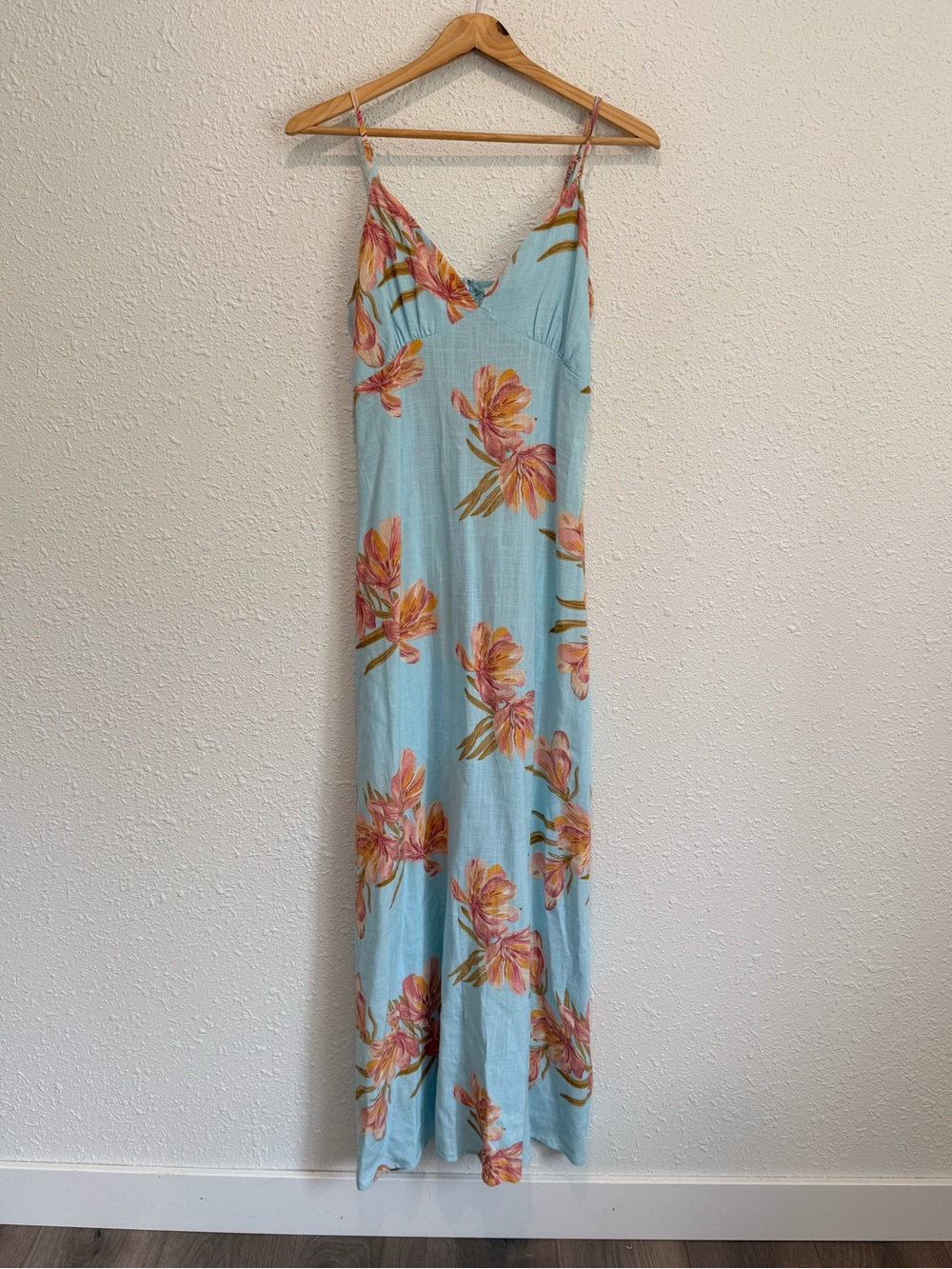 Paper Heart Anthropologie blue pink floral linen  maxi sun dress S